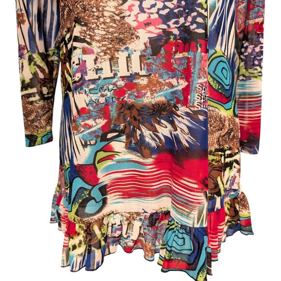 Mirror Image Womens Size S Colorful Abstract Graffiti Art Mesh Ruffle Hem Top - Picture 6 of 11